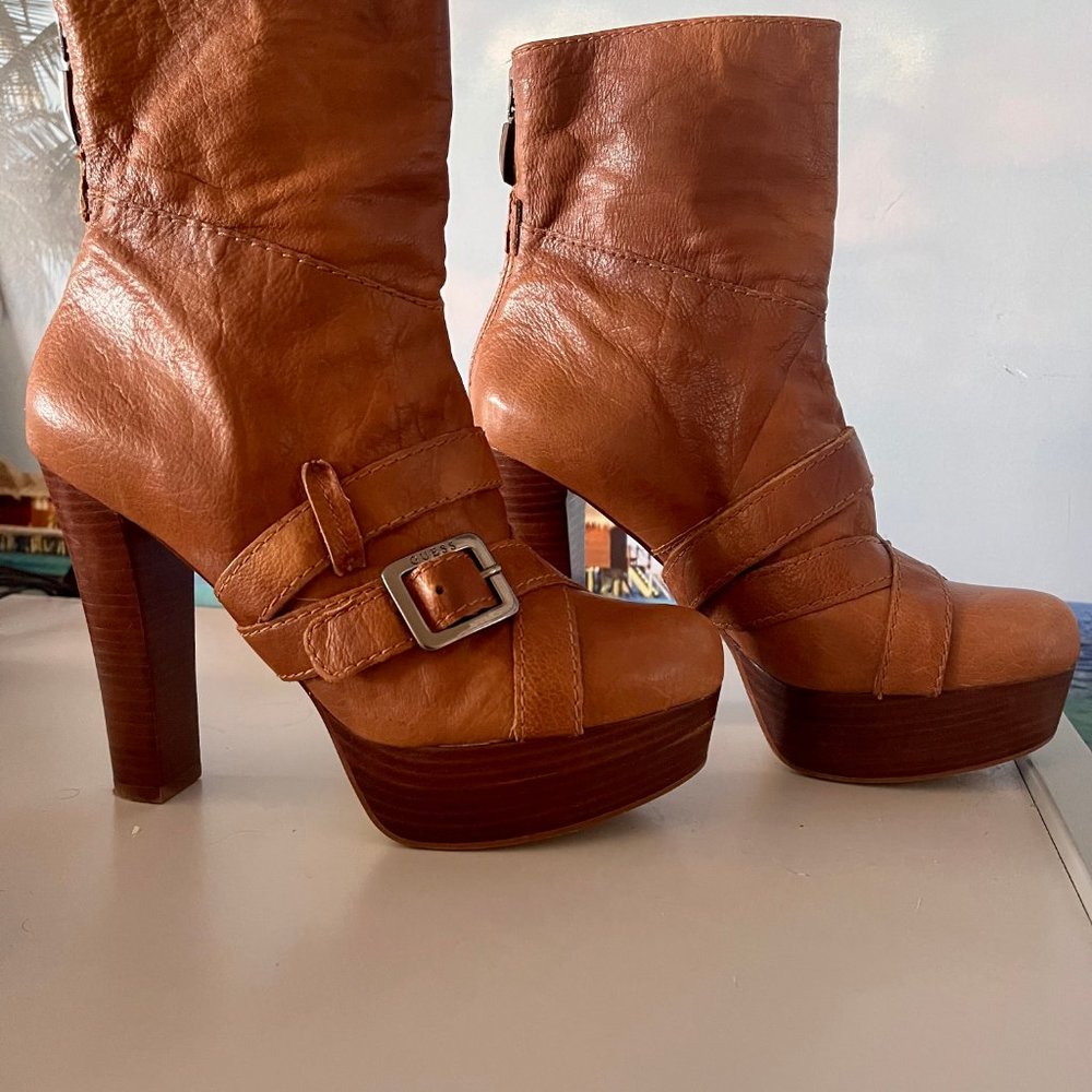 VINTAGE Genuine Leather Brown Ankle Booties Heels